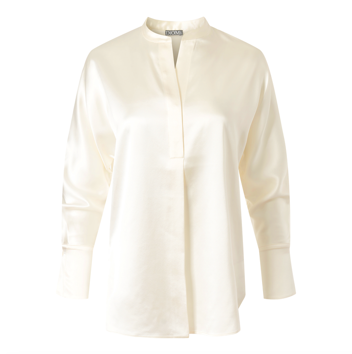 Crepe Band Collar Blouse - Cream