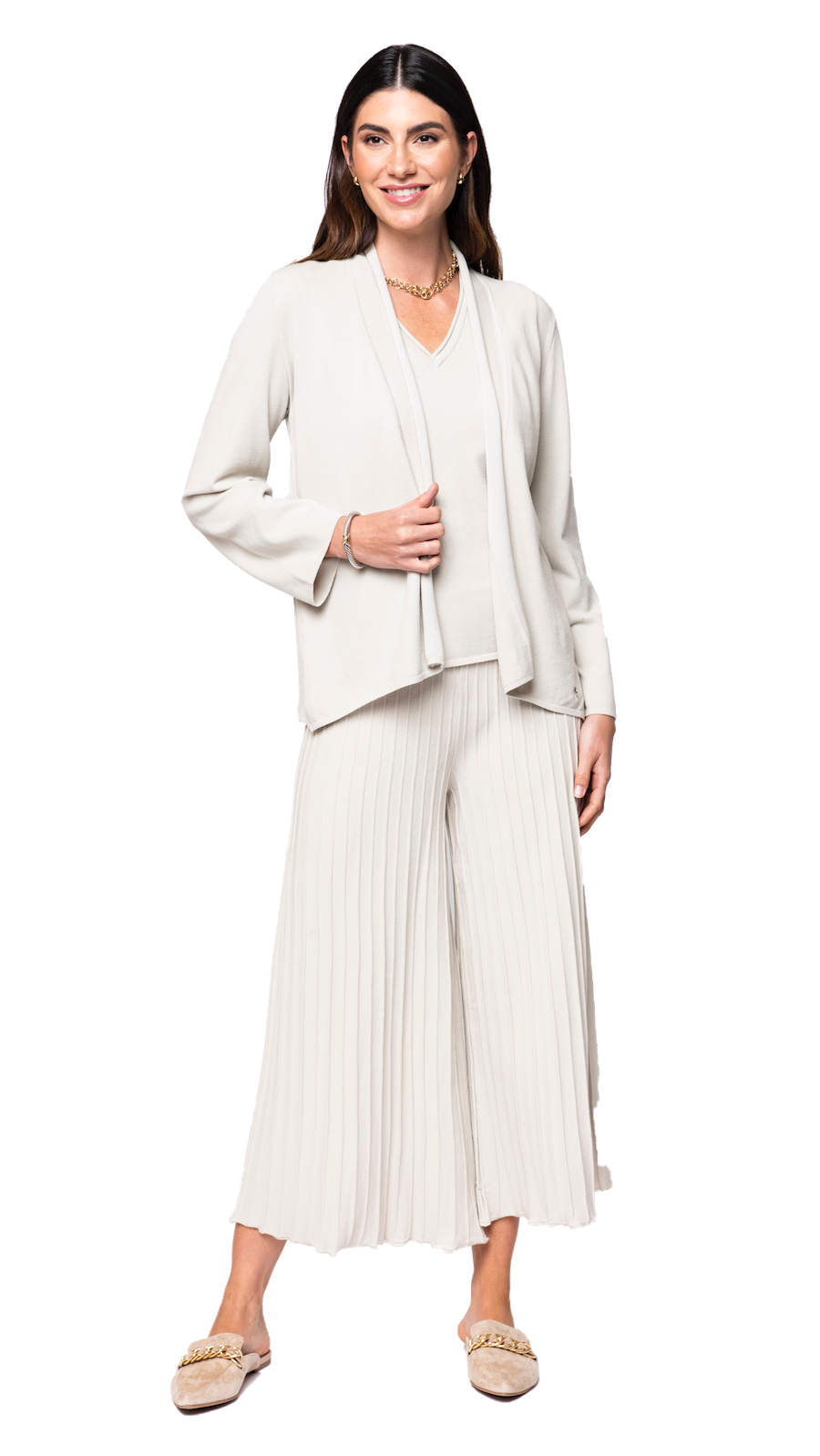 Biana Giuliana Plisse-Look Cropped Wide Leg Pants in Beige available at Barbara Katz