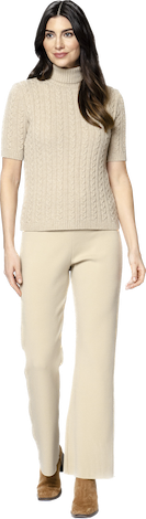 Biana Domenique Milano-Knit Boot Leg Pants in Warm Beige available at Barbara Katz