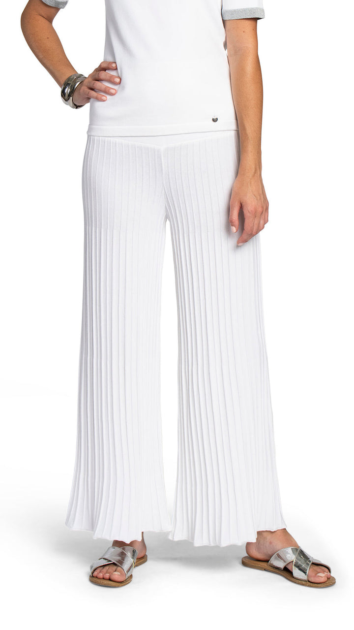 Julia Plisse-Look Full Length Wide Leg Pants, White