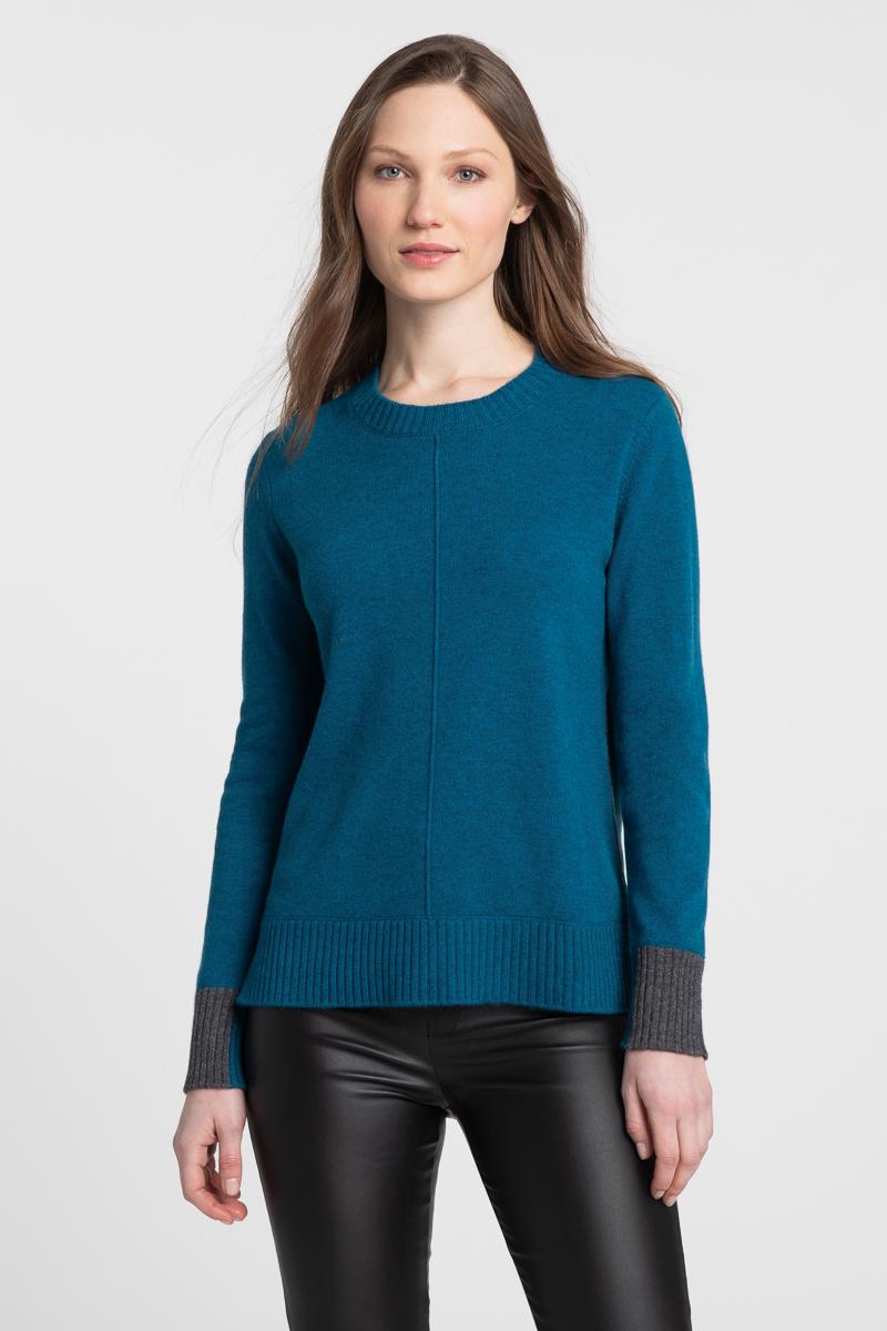 Kinross Cashmere Contrast Trim Crew Sweater