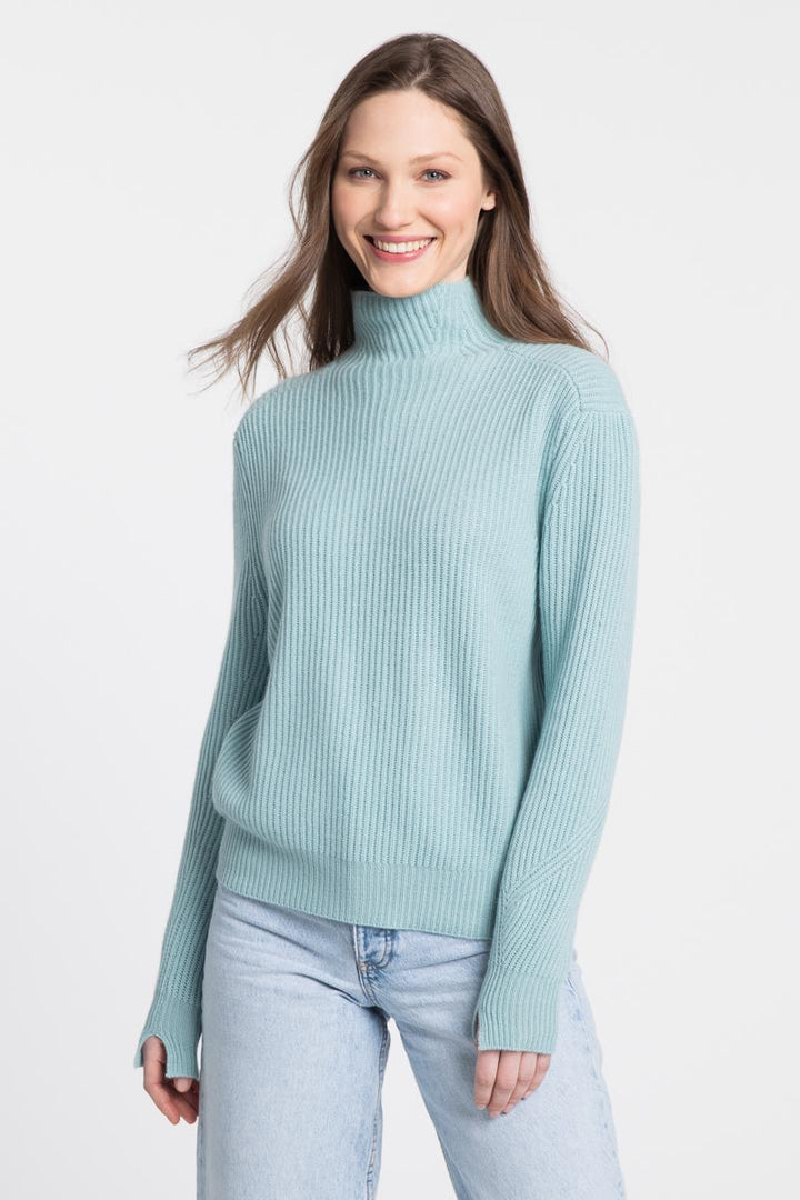 Kinross Cashmere Fashioned Rib Funnel Neck Sweater