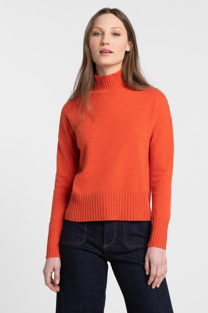 Kinross Cashmere Rib Trim Funnel Sweater