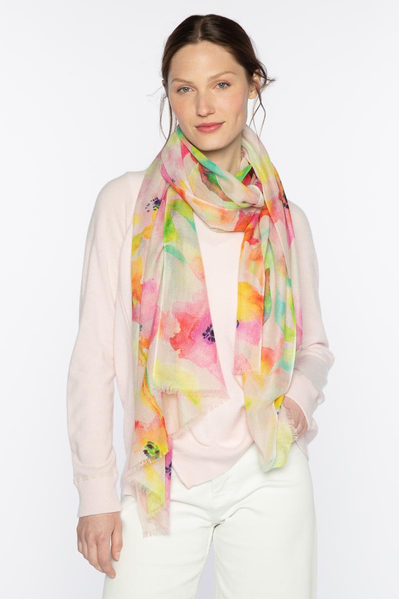 Kinross Pretty In Pink Posy Print Scarf