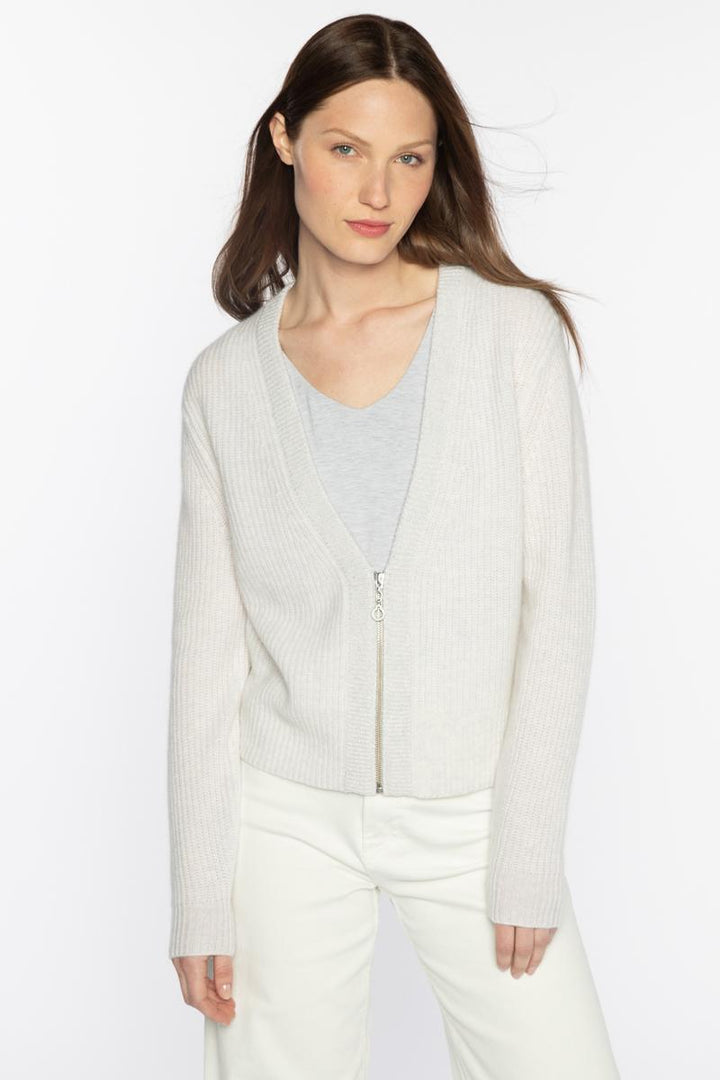 Kinross Crop Lurex Trim Zip Cardigan