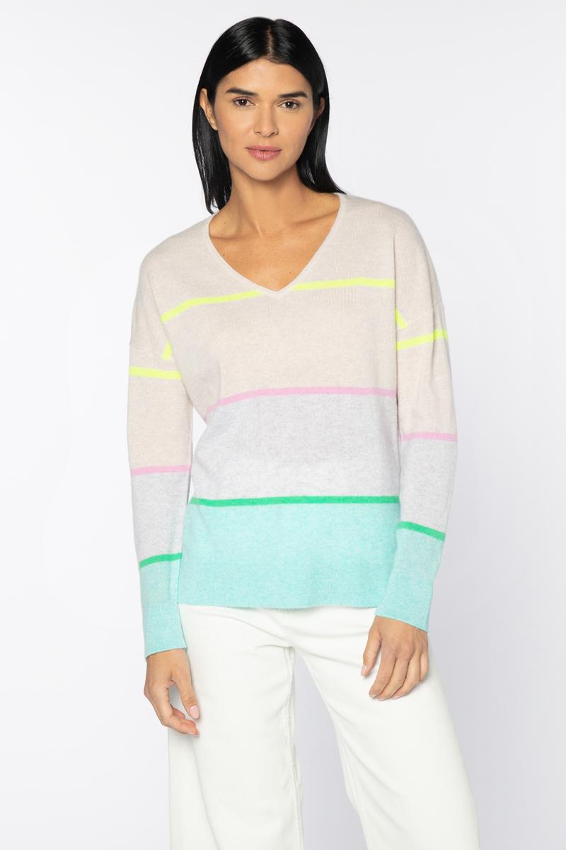 Kinross Striped Easy Vee Pullover 