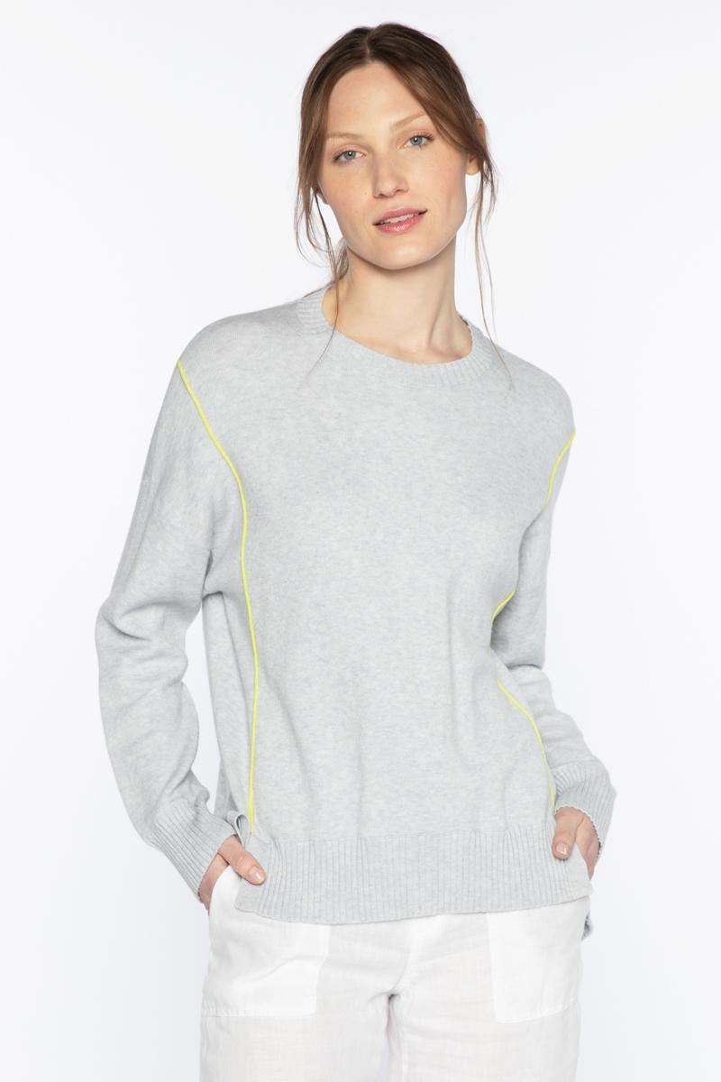 Kinross Exposed Seam Hi Low Crew Pullover available at Barbara Katz