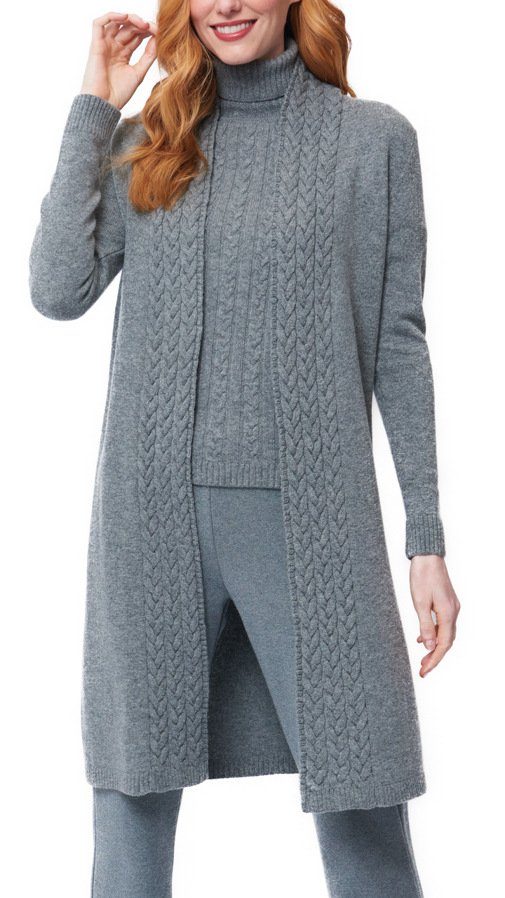 Leana Cable-Knit Belted Coat ; Gray