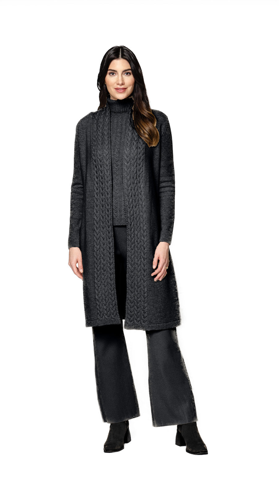 Leana Cable-Knit Belted Coat ; Anthracite