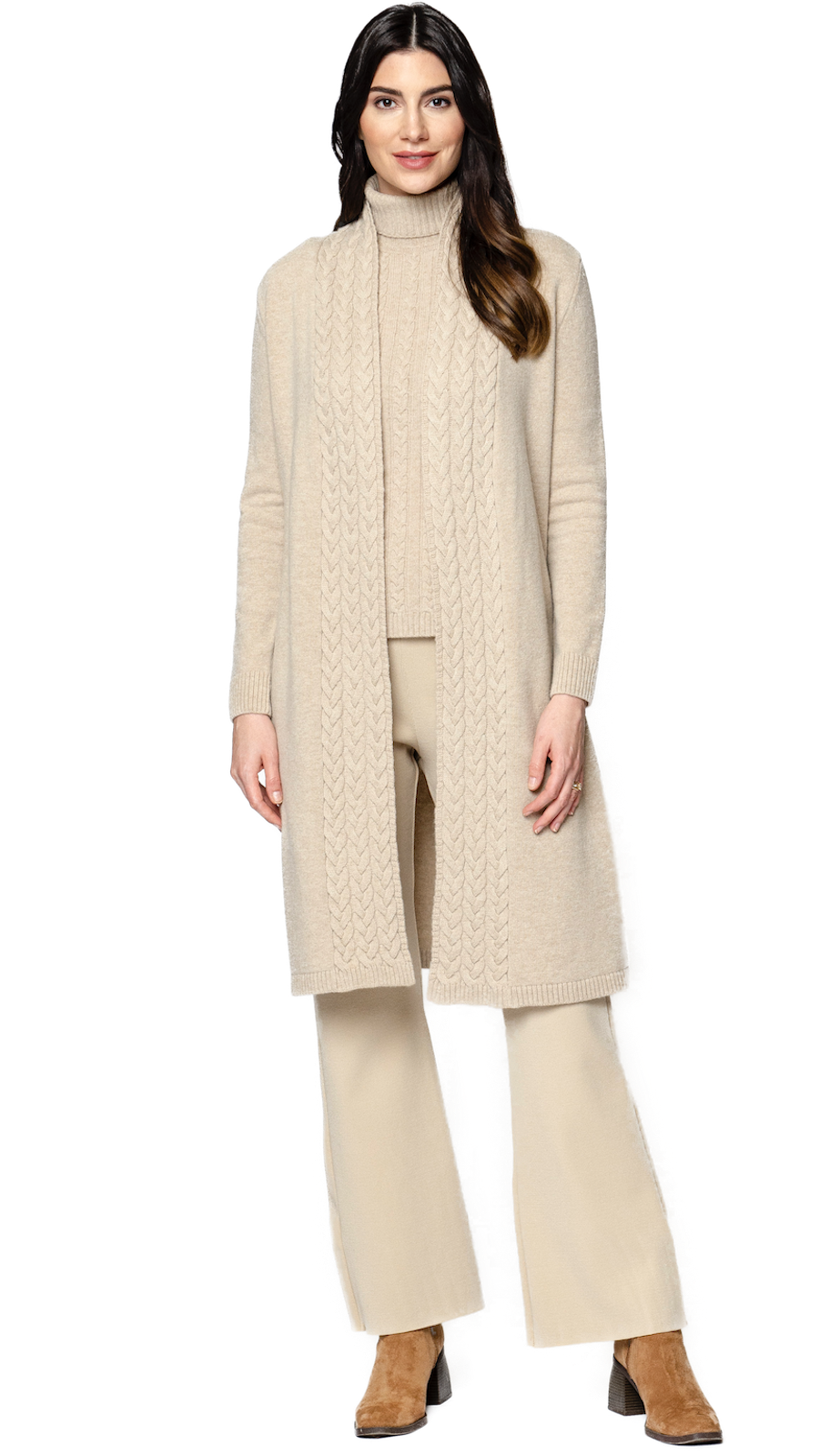 Biana Domenique Milano-Knit Boot Leg Pants in Warm Beige available at Barbara Katz