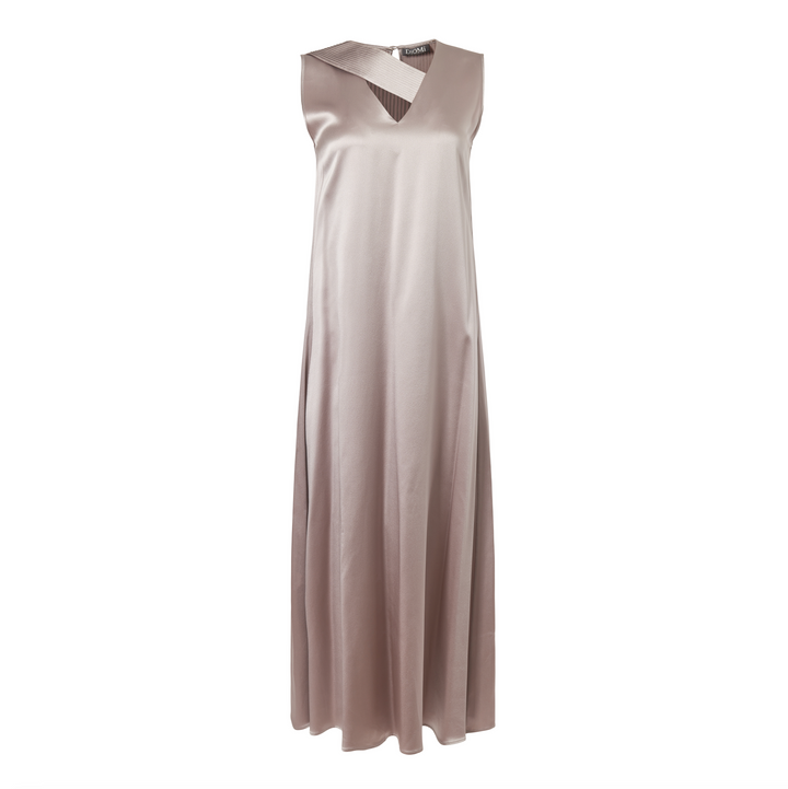 Long Flare Pleated Dress in Stone Grey