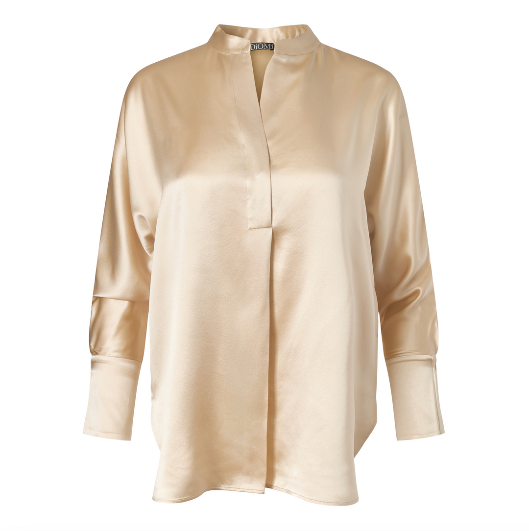 Diomi Crepe Band Collar Blouse - Champagne