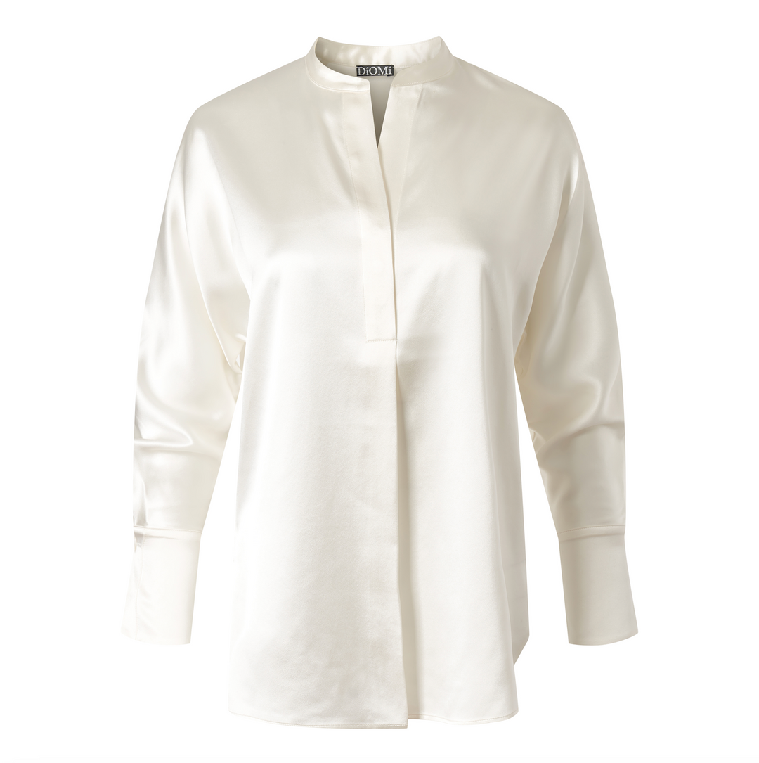 Diomi Crepe Band Collar Blouse - White