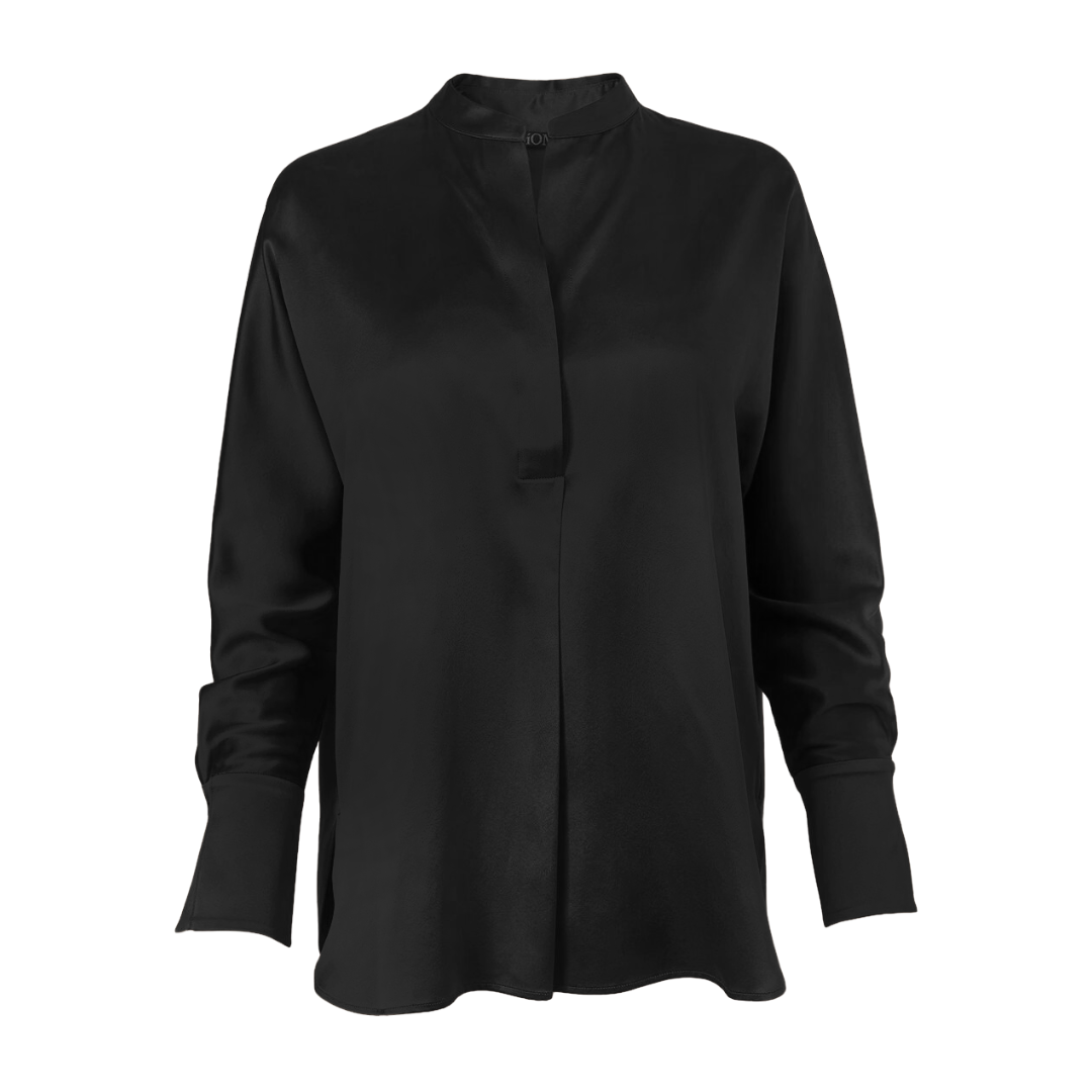 Diomi Crepe Matte Band Collar Blouse - Black