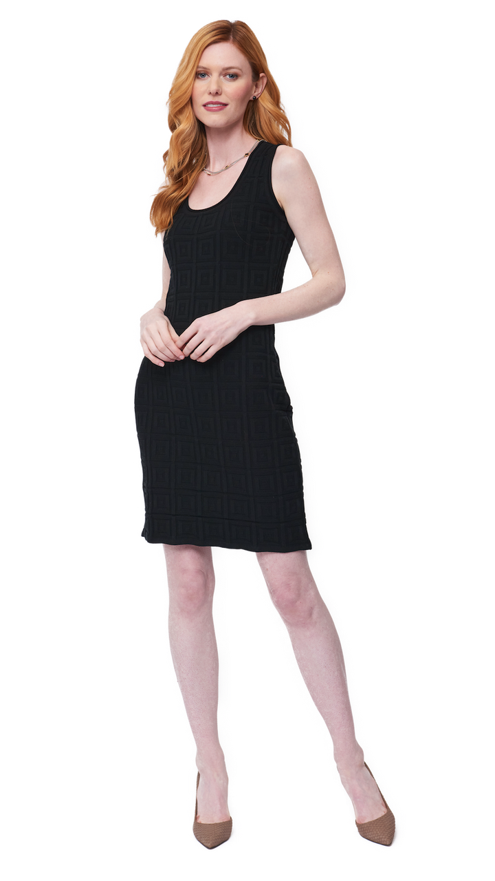 Biana Vera Square-Detail Knit Sheath Dress in Black available at Barbara Katz