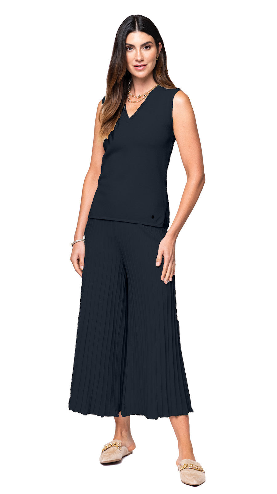 Biana Victoria V-Neck Tank Top in Dark Navy available at Barbara Katz