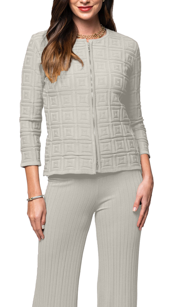 Biana Zia Square-Detail Knit Jacket in beige available at Barbara Katz