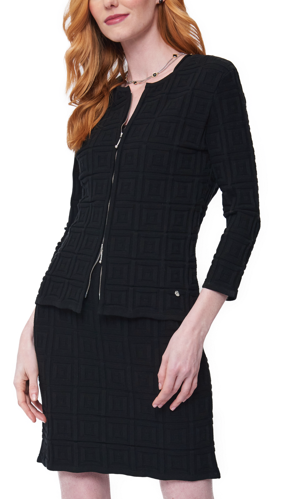 Biana Zia Square-Detail Knit Jacket in Black available at Barbara Katz