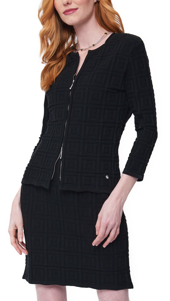 Biana Zia Square-Detail Knit Jacket in Black available at Barbara Katz