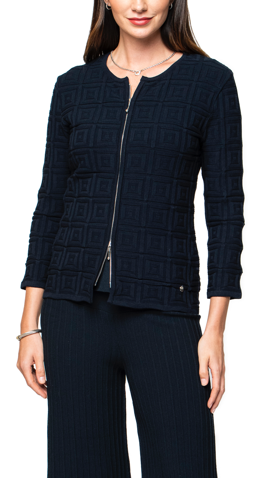 Biana Zia Square-Detail Knit Jacket in Dark Navy available at Barbara Katz