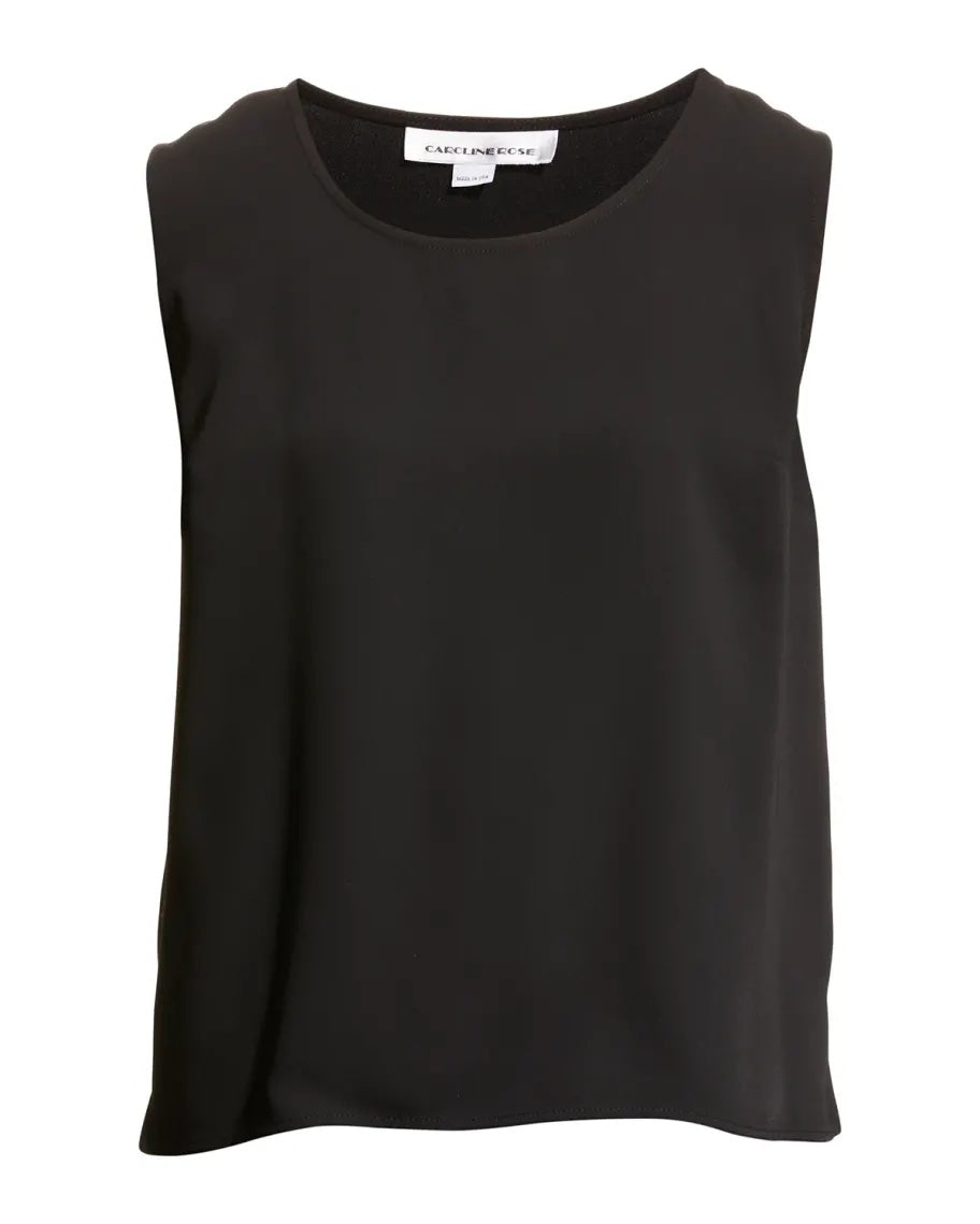 Caroline Rose Matte Crepe Suzette Basic Tank - Black