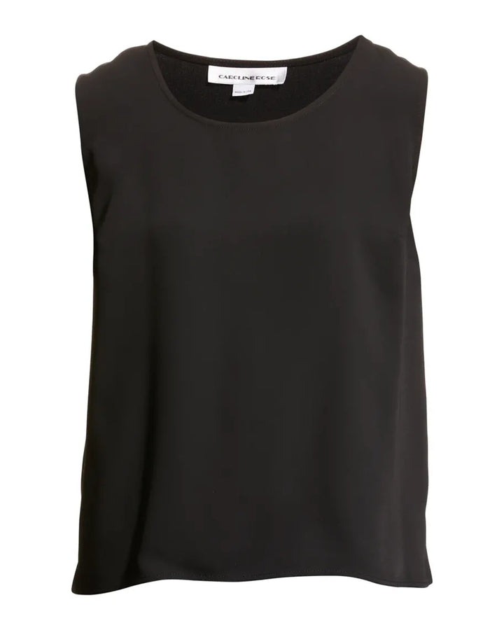 Caroline Rose Matte Crepe Suzette Basic Tank - Black