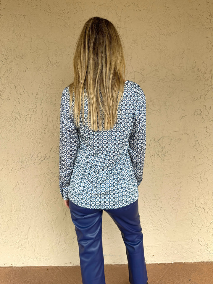 Printed Long Sleeve Tee - Blue Block