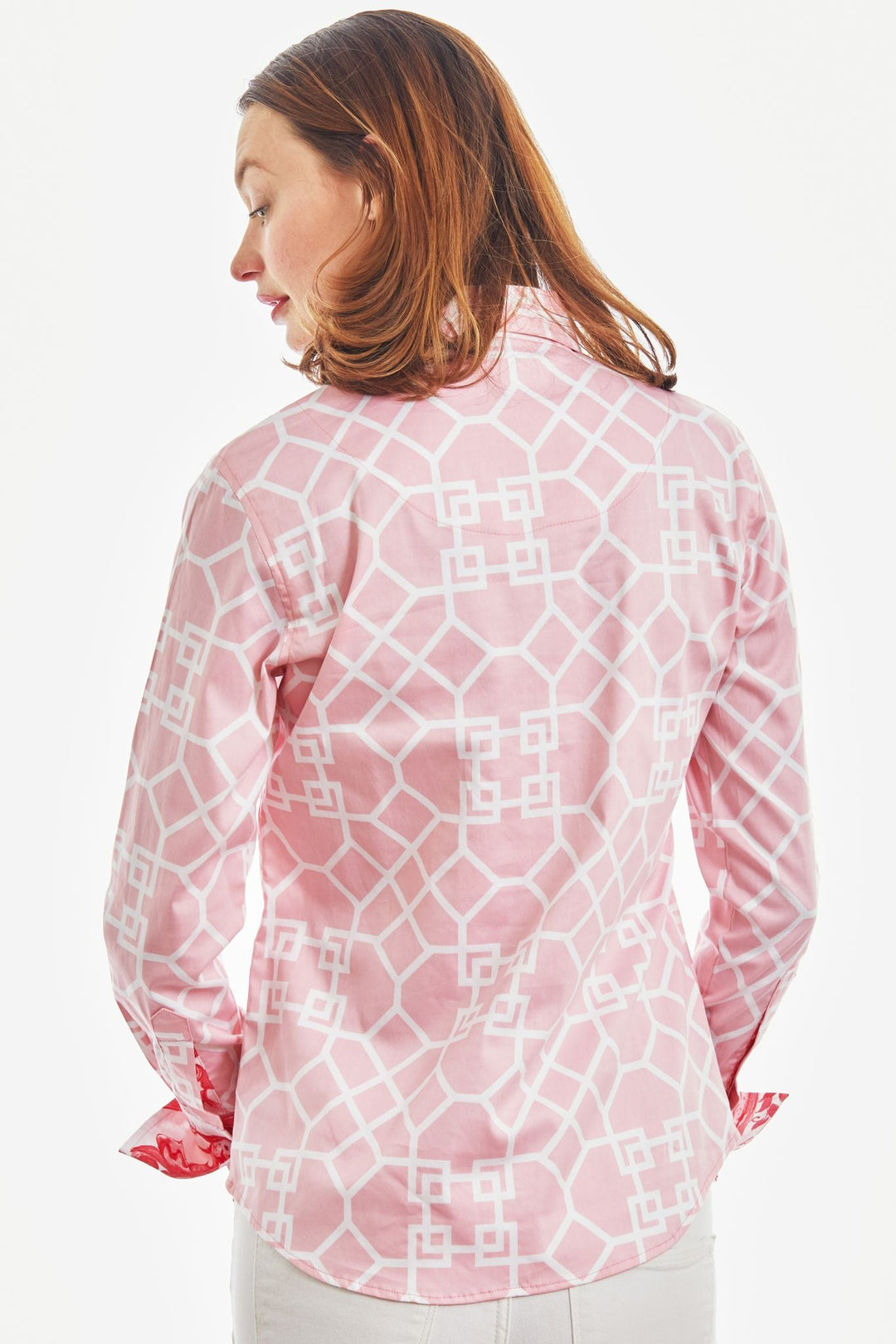 Dizzy Lizzie Rome Shirt Pink White Geo, Pink Ground