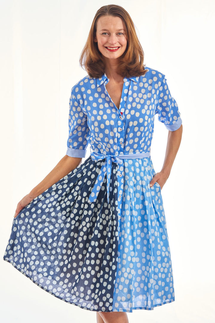 Dizzy Lizzie Mrs Maisel 3 Tone Polka Dots , Blues