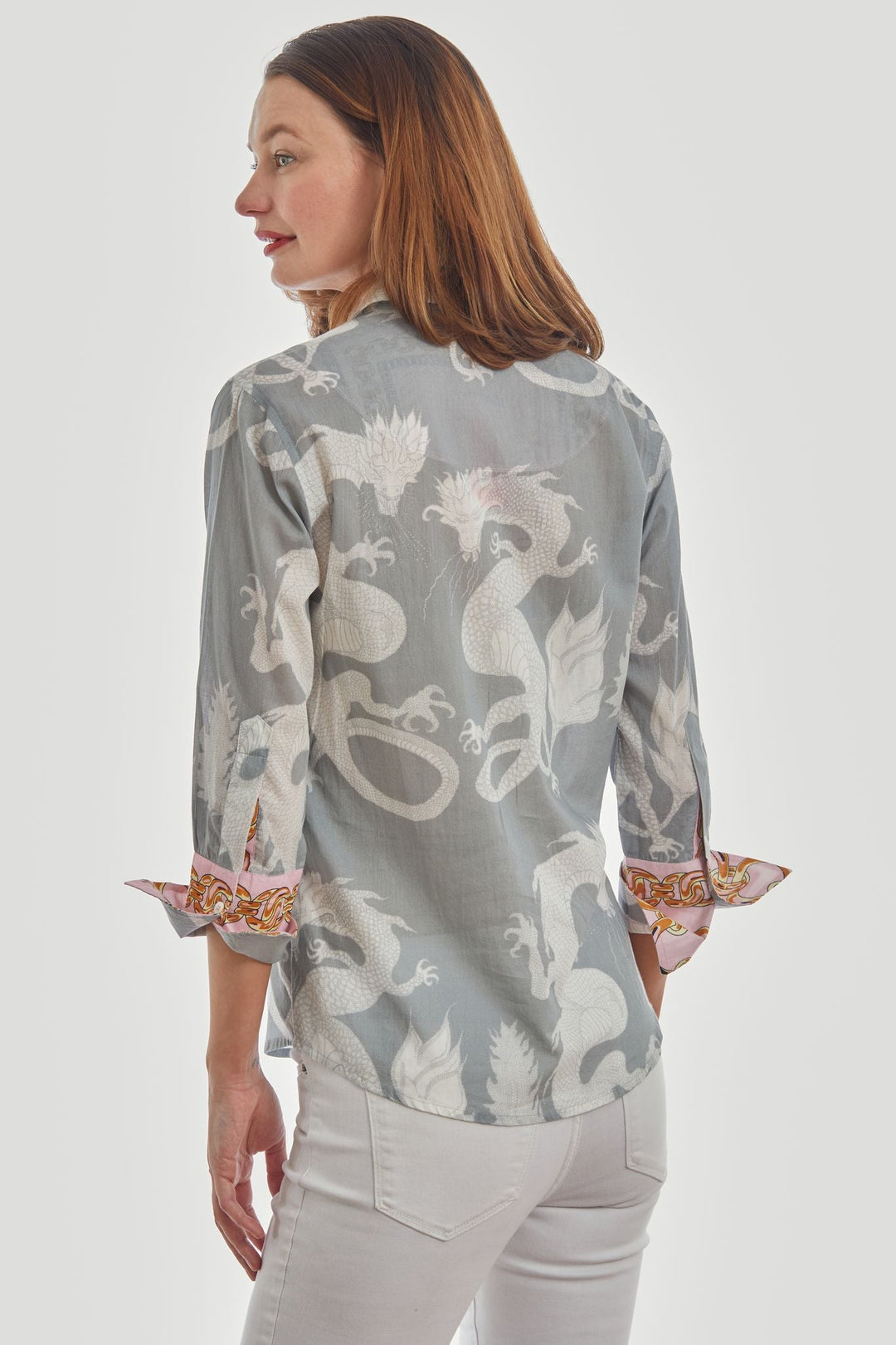 Dizzie Lizzie 3/4 Sleeve Rome Shirt Grey Dragons Voile