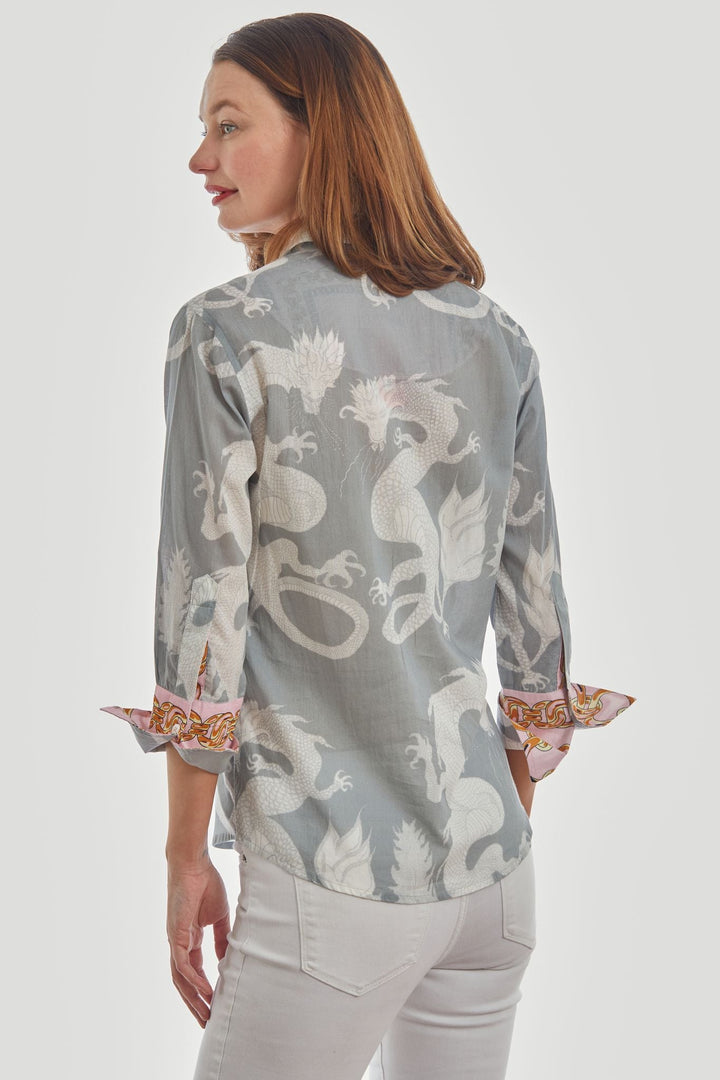 Dizzie Lizzie 3/4 Sleeve Rome Shirt Grey Dragons Voile