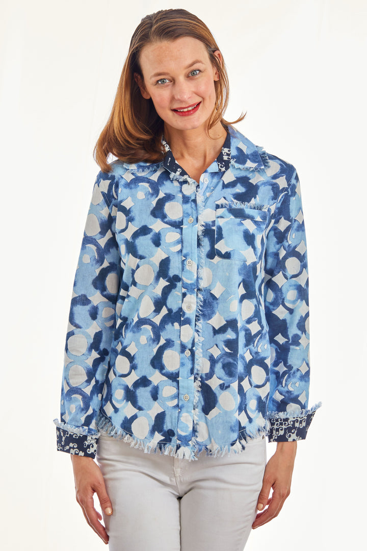 Dizzy Lizzie Cape Cod Tunic Blues Watercolor Print