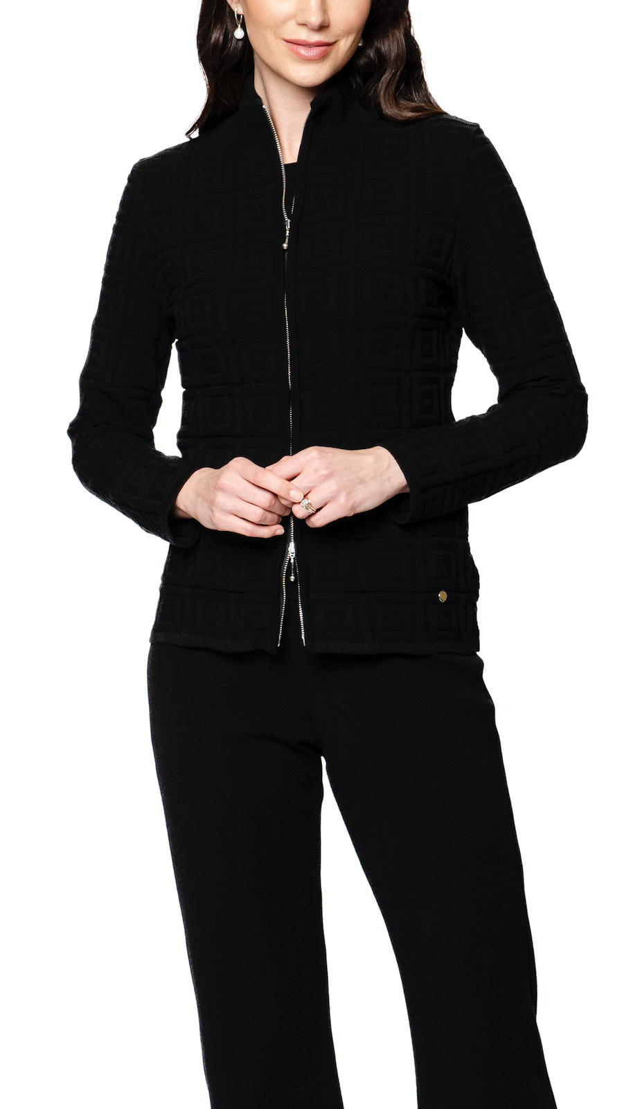 Biana Zoe Square-Detail Knit Jacket in Black available at Barbara Katz